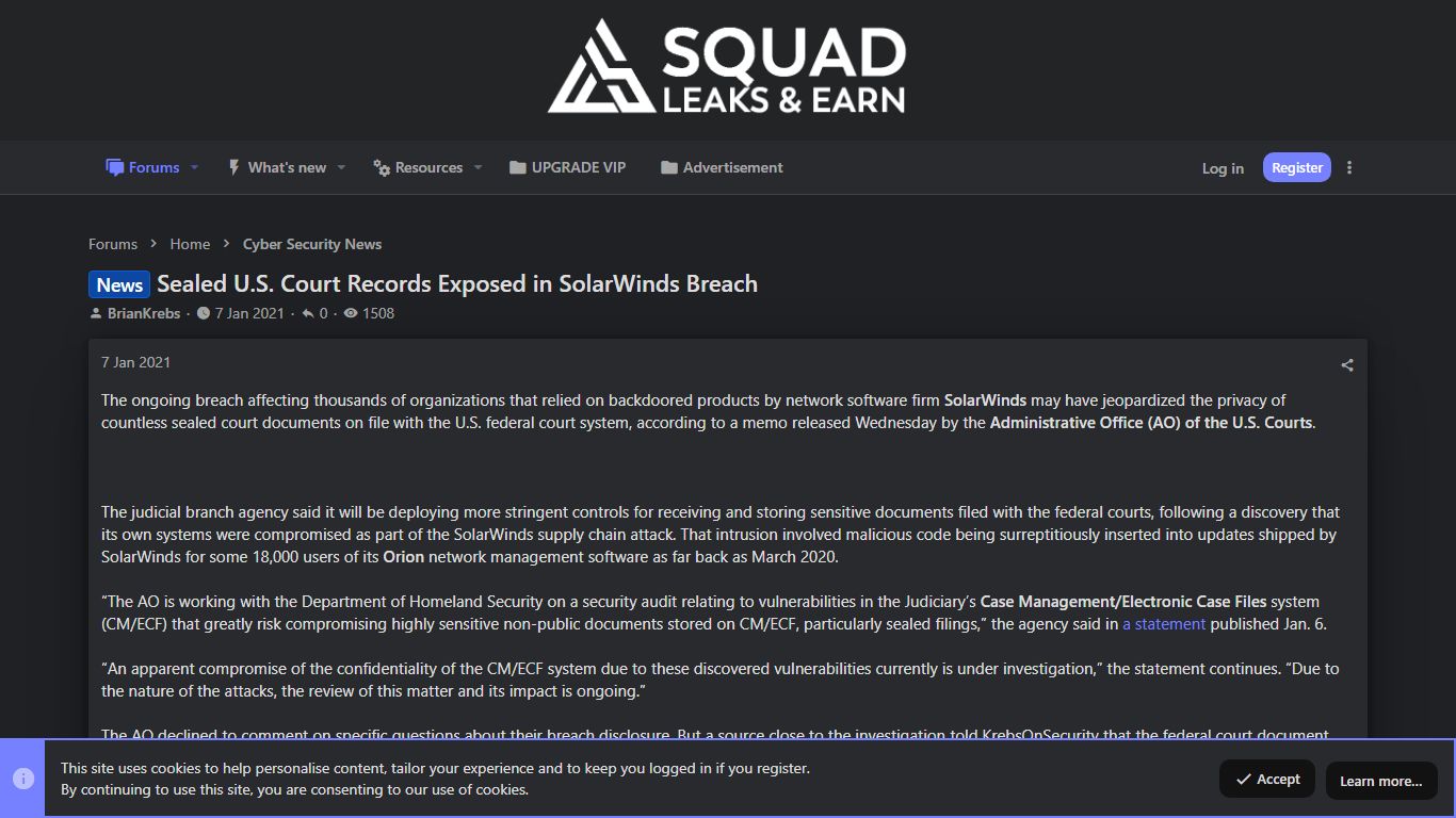 News Sealed U.S. Court Records Exposed in SolarWinds Breach